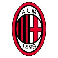 AC Milan FC emblem on iconic red and black backdrop. Legendary Italian football club, Serie A, iconic crest. Editorial vector