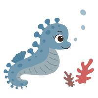 Cartoon seahorse Ocean animal Exotic underwater cute creature Marine life Isolated background vector