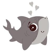 Cartoon shark Ocean animal Exotic underwater cute creature Marine life Isolated Backgrounds vector