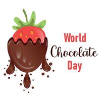 World Chocolate Day Celebration 7 July Chocolate Covered Strawberries Delicious Dessert Flat Style vector