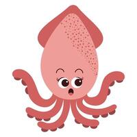 Cartoon cute squid Ocean animal Exotic underwater cute creature Marine life vector