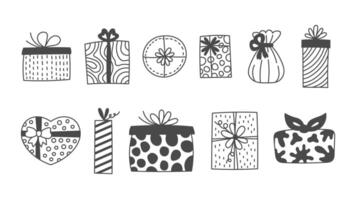 Gift box and present doodle set vector