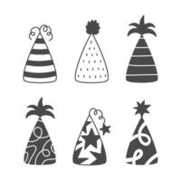 Party hat doodle icon set vector