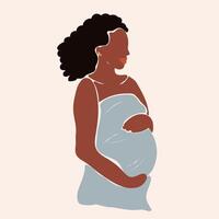 Pregnant faceless afro-american woman holding her belly vector