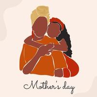 Mother's Day faceless african american mom and daughter, child vector