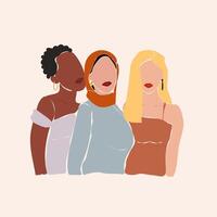 Faceless abstract women of different ethnicities group vector