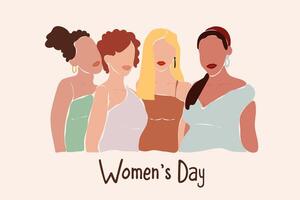 Women's Day. Faceless abstract women of different group vector