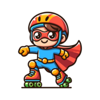 cute child hero playing roller skating icon character png