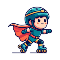 cute child hero playing roller skating icon character png