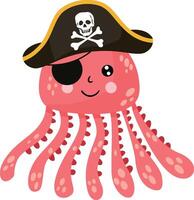 Funny pirate squid with black hat and covered eye vector