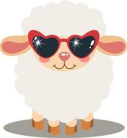 Funny sheep lamb with heart sunglasses vector