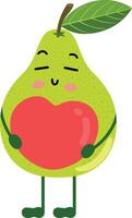 Funny pear character mascot holding a heart vector