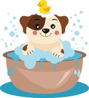 linda pequeño perro tomando un bañera vector