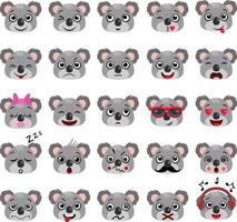 Set digital collage of cute koala with different expressions vector