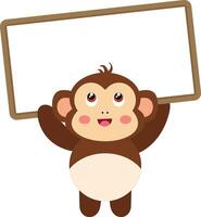 Happy monkey holding a blank signboard vector