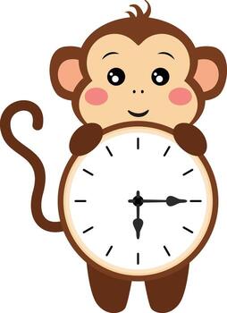 Cute monkey with clock inside vector