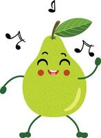 gracioso verde Pera personaje mascota bailando a música vector