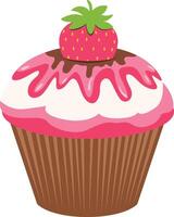 Tasty cupcake of strawberry isolated on white vector