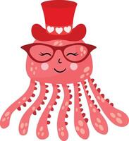 Funny octopus with red hat and glasses vector