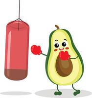 Funny avocado character mascot playing boxing vector