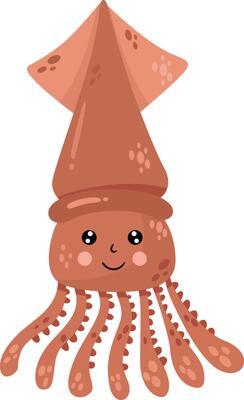 Funny happy squid isolated on white