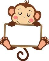 Adorable monkey with a blank signboard vector