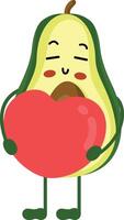 Funny avocado character mascot holding a heart vector