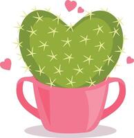 Succulent green heart-shaped cactus in cup vector