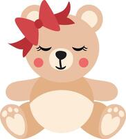 Cute teddy bear girl with bow sitting vector