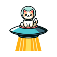 cute cat astronaut sitting on ufo icon character png