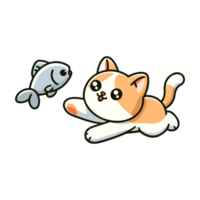 linda gato y pescado icono personaje png