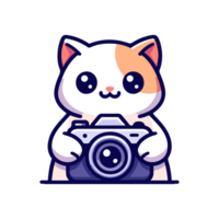 cute cat holding camera icon character png