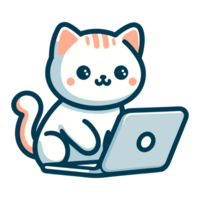 cute cat watching laptop icon character png