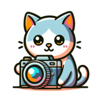 cute cat holding camera icon character png