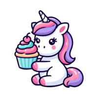 cute unicorn and cupcake icon character png
