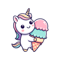 cute unicorn and ice cream icon character png