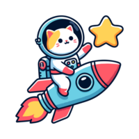 cute cat astronaut ride rocket and reach star icon character png