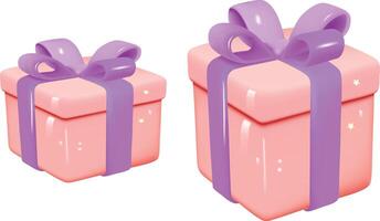 3d rosado regalo cajas pequeño y largo Talla en pie en el piso con rosado pastel cinta arco aislado en posarse antecedentes. vector