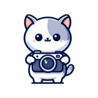 cute cat holding camera icon character png