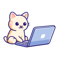 cute cat watching laptop icon character png