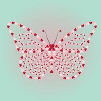 Butterfly Red, pink and white flying hearts isolated. Paper cut decorations for Valentine's day border. vector
