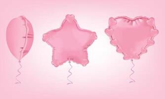 conjunto de lustroso globos en rosado colores. 3d realista decorativo elementos para fiesta diseño. vector