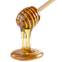 3d renderen van een honing druipend van een houten lepel transparant achtergrond png