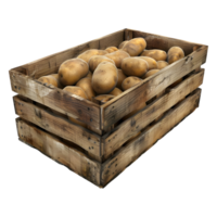 3d Renderização do uma batatas dentro uma de madeira bandeja em transparente fundo png