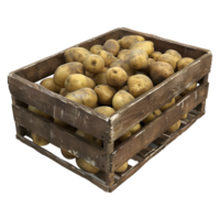 3d renderen van een aardappelen in een houten dienblad Aan transparant achtergrond png