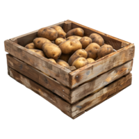 3D Rendering of a Potatoes in a Wooden Tray on Transparent Background png