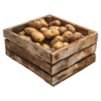 3d Renderização do uma batatas dentro uma de madeira bandeja em transparente fundo png