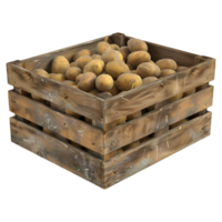 3d renderen van een aardappelen in een houten dienblad Aan transparant achtergrond png