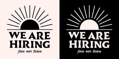 We are hiring work job recruiting announcement social media post text for beach ocean business shop company retro boho sun summer aesthetic vector