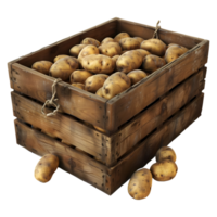 3D Rendering of a Potatoes in a Wooden Tray on Transparent Background png